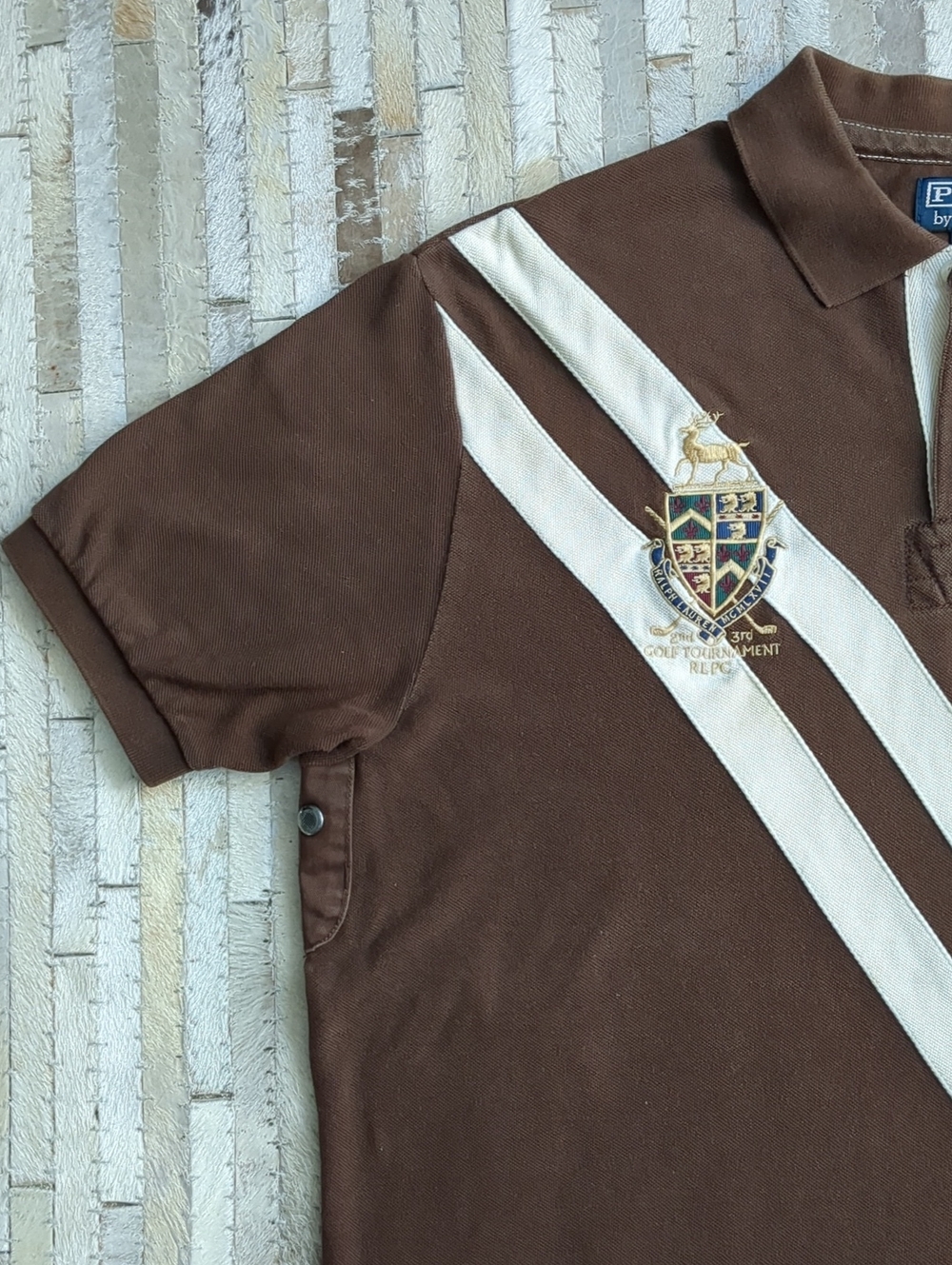 Polo Ralph Lauren Men's L Vintage Y2K "Golf Tournament RLPC #6" Crest Brown Polo - Picture 4 of 9